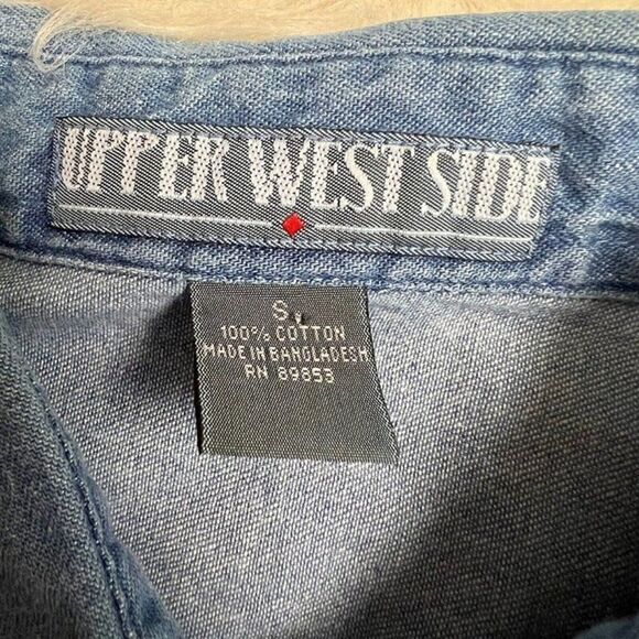 Upper West Side Womens Western Grunge Denim Button Up Sleeveless Blouse Small - Picture 4 of 10